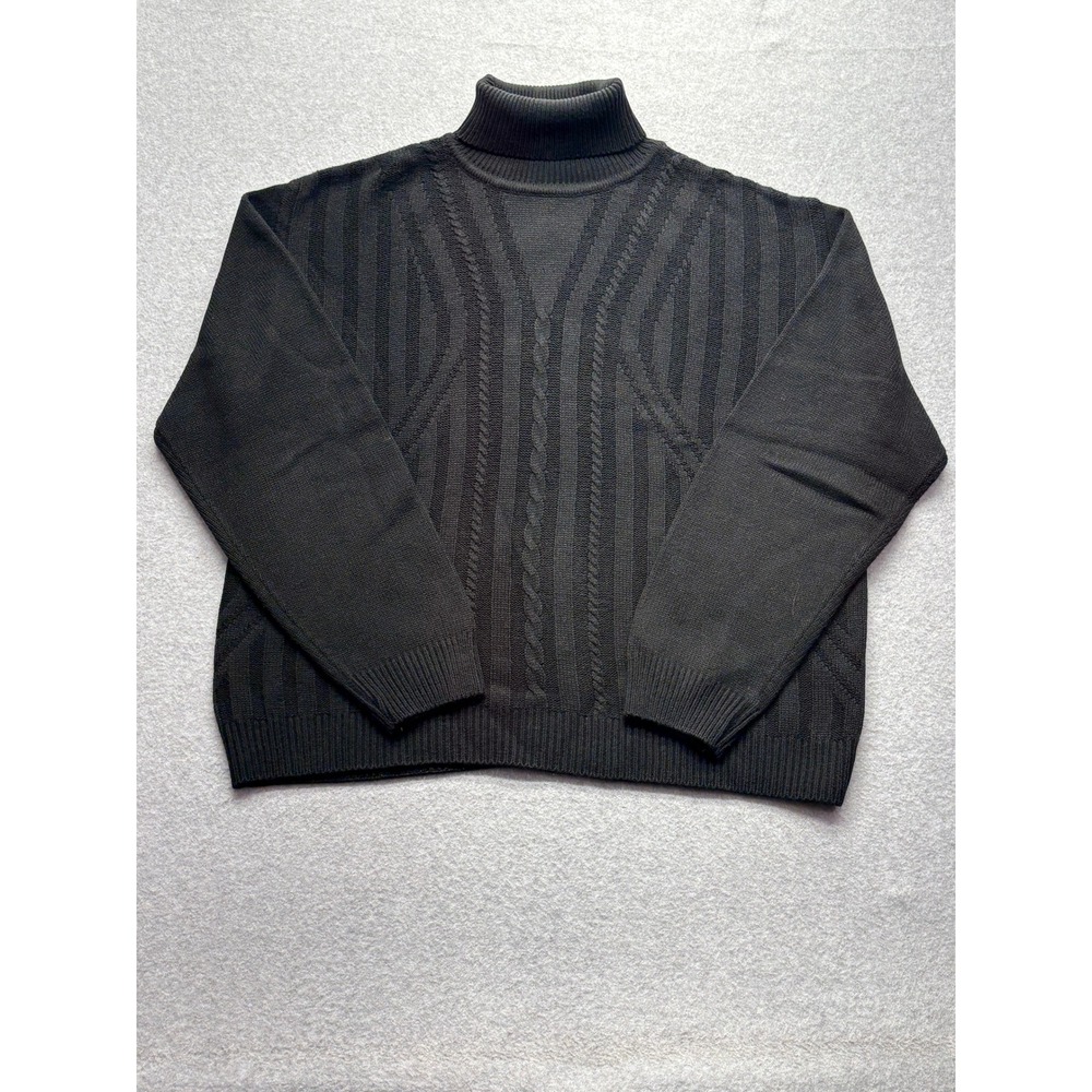 Peletti Mens Black Turtleneck Sweater Mixed Cable Knit Ribbed Pullover XL